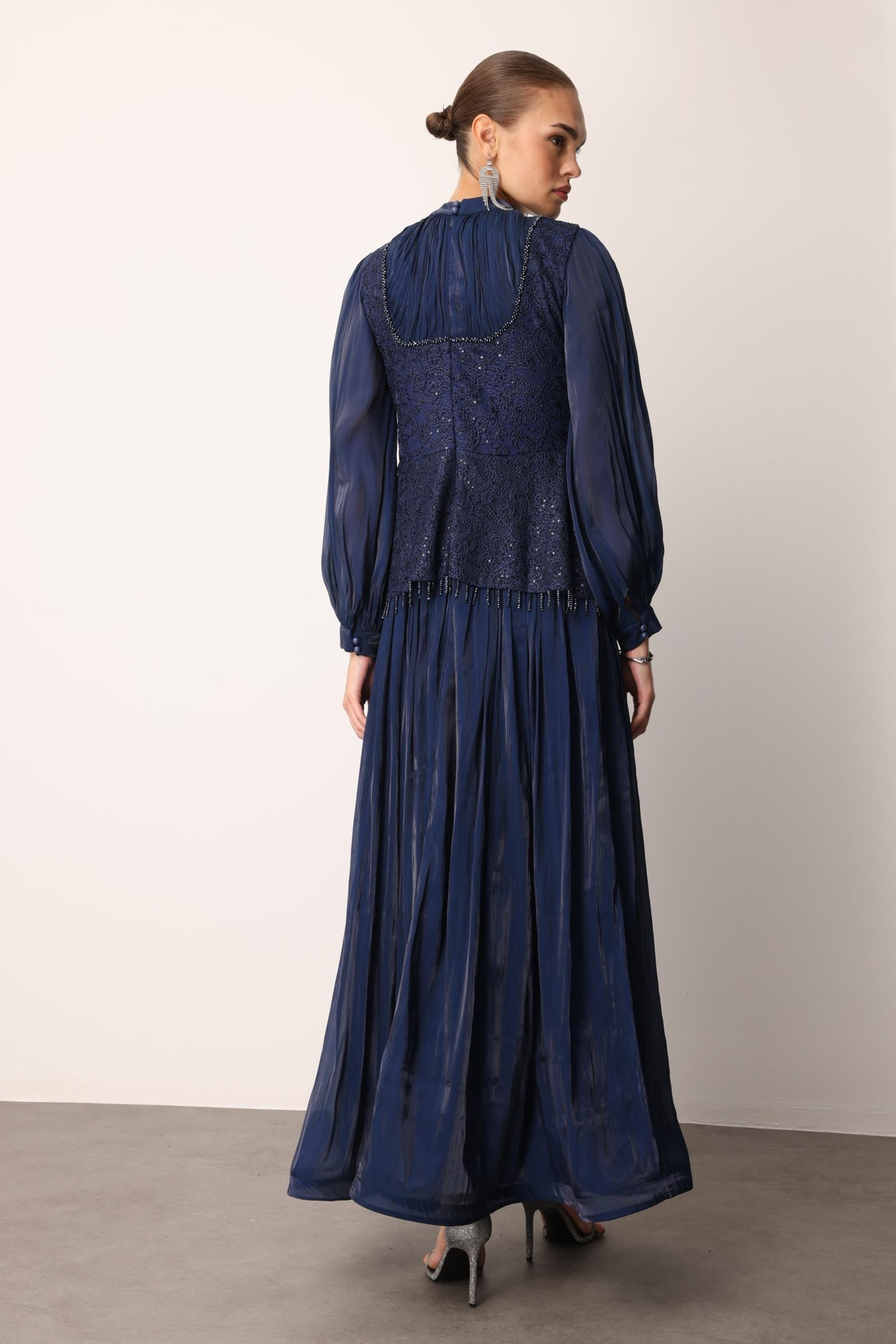 Drape İşlemeli Elbise LACİVERT