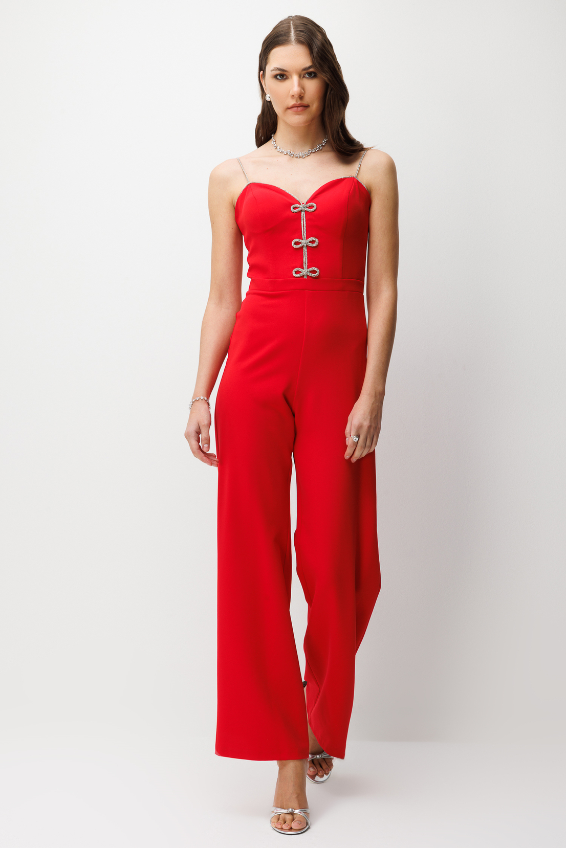 Fiyonk Detaylı Straplez Tulum KIRMIZI