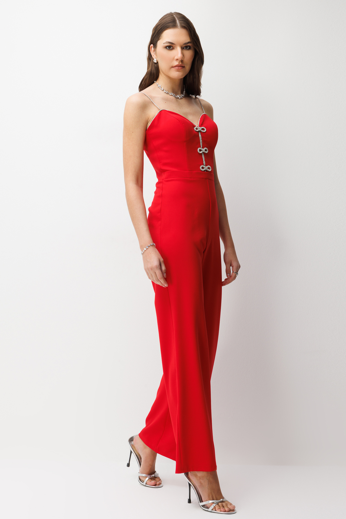 Fiyonk Detaylı Straplez Tulum KIRMIZI