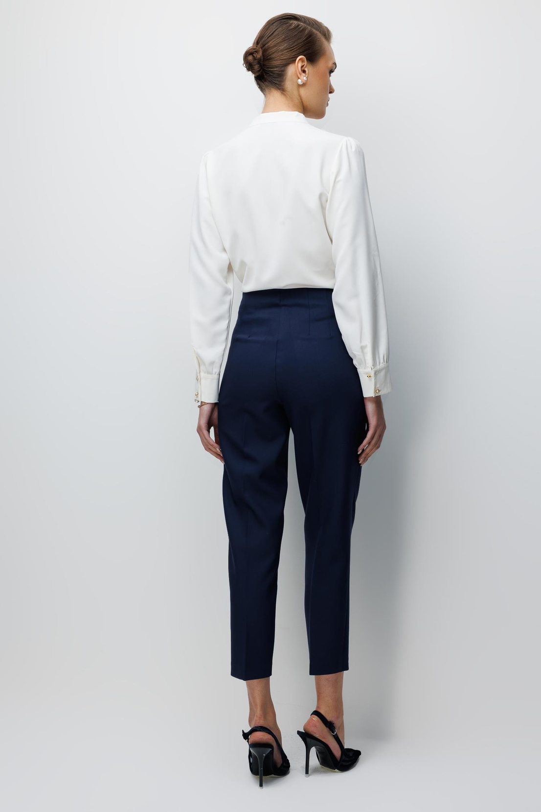 Flato Detaylı Yüksek Bel Pantolon LACİVERT