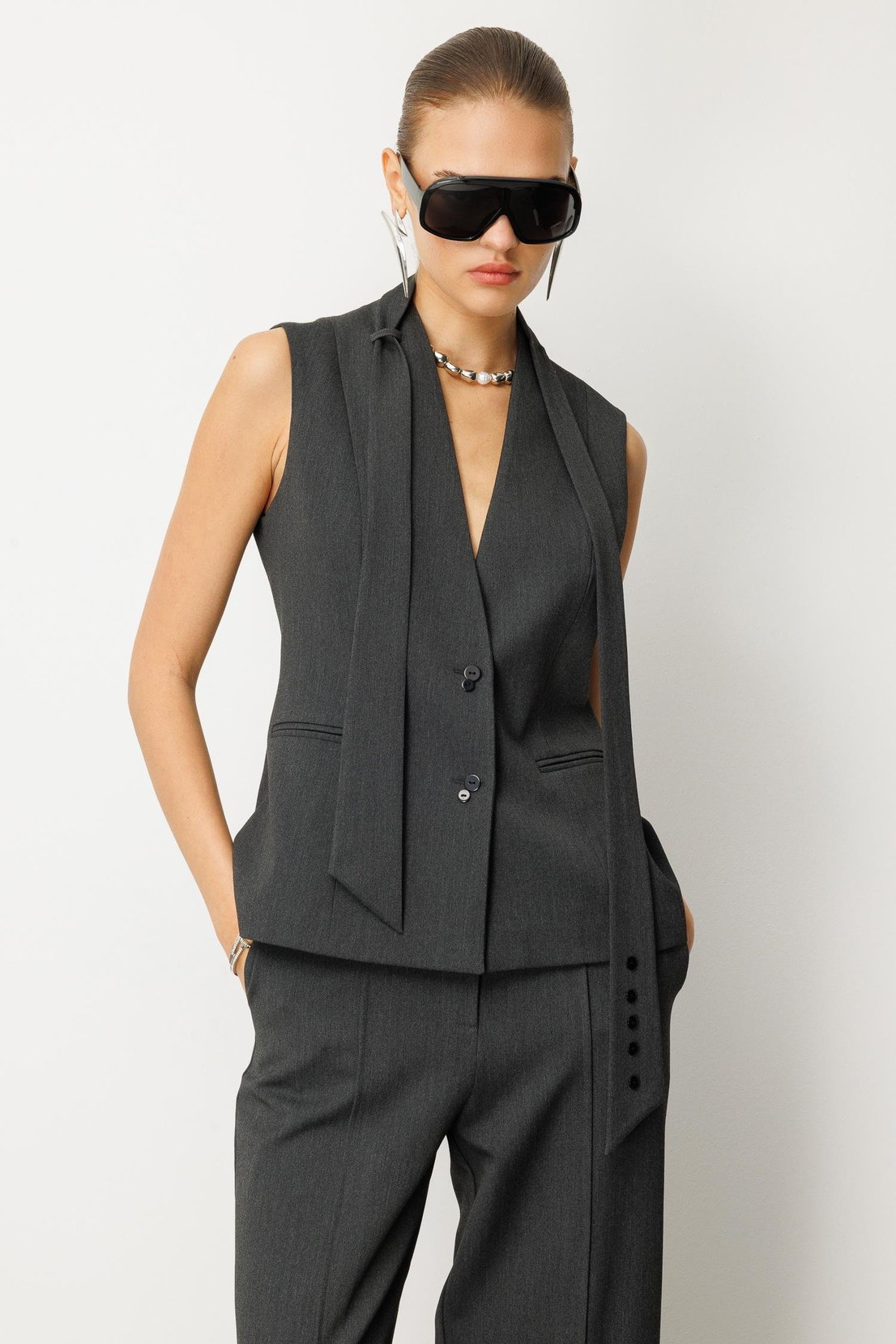 Fular Detaylı Yelek ANTRASİT