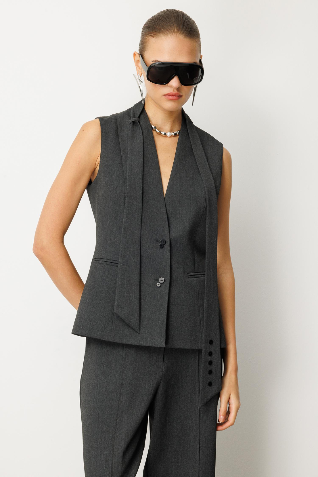Fular Detaylı Yelek ANTRASİT