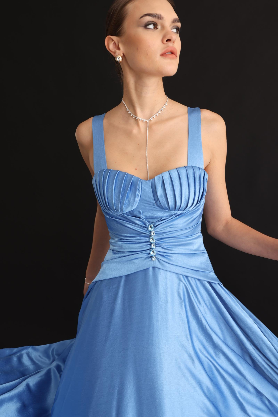 Göğüs Midye Desen Elbise BEBE MAVİ