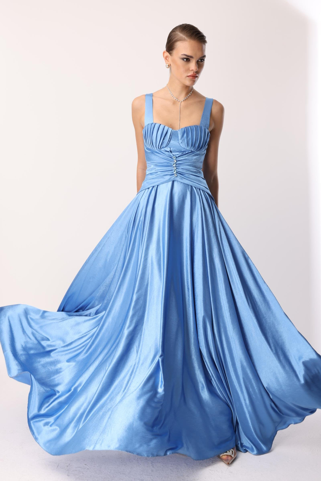 Göğüs Midye Desen Elbise BEBE MAVİ