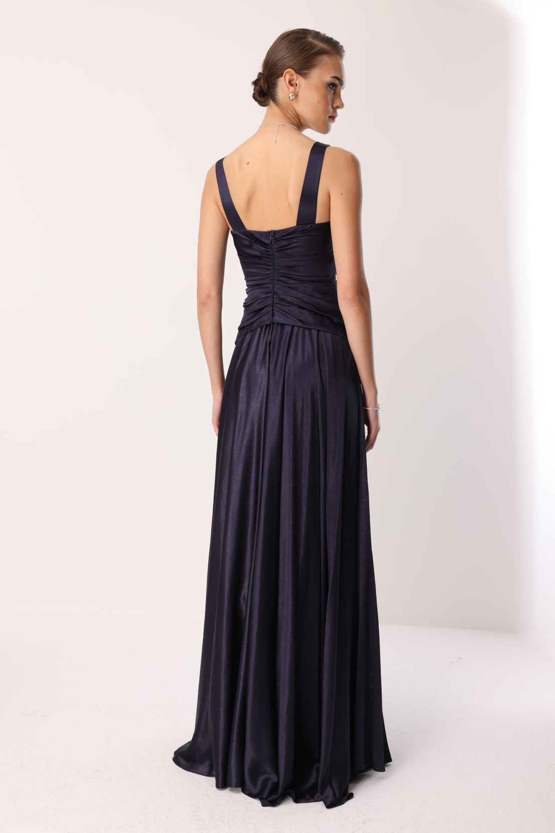 Göğüs Midye Desen Elbise LACİVERT