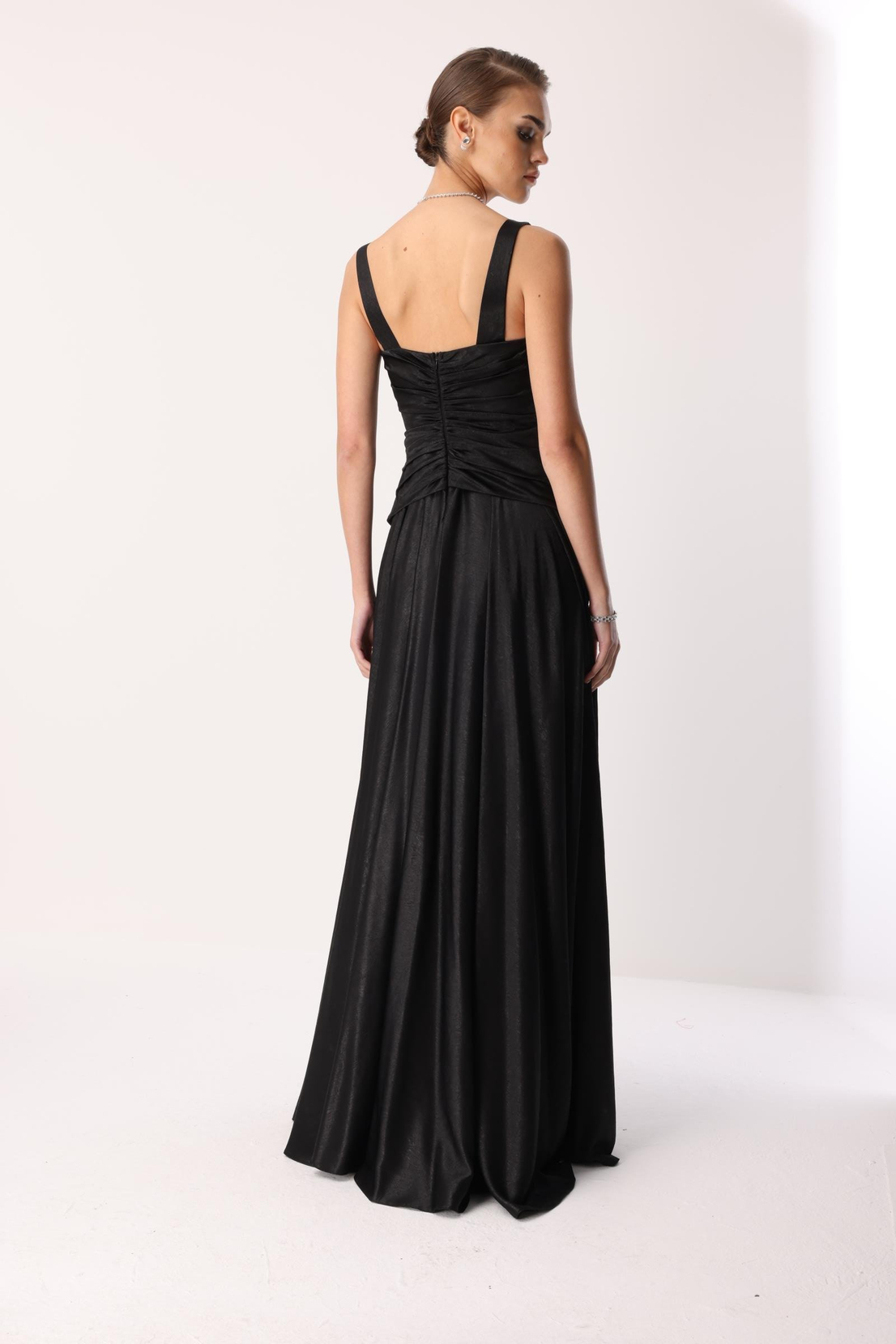 Göğüs Midye Desen Elbise SİYAH