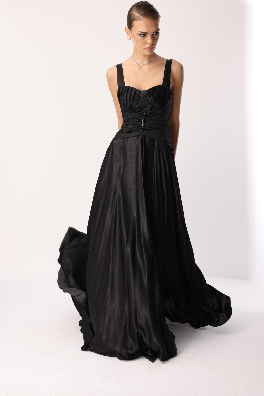 Göğüs Midye Desen Elbise SİYAH