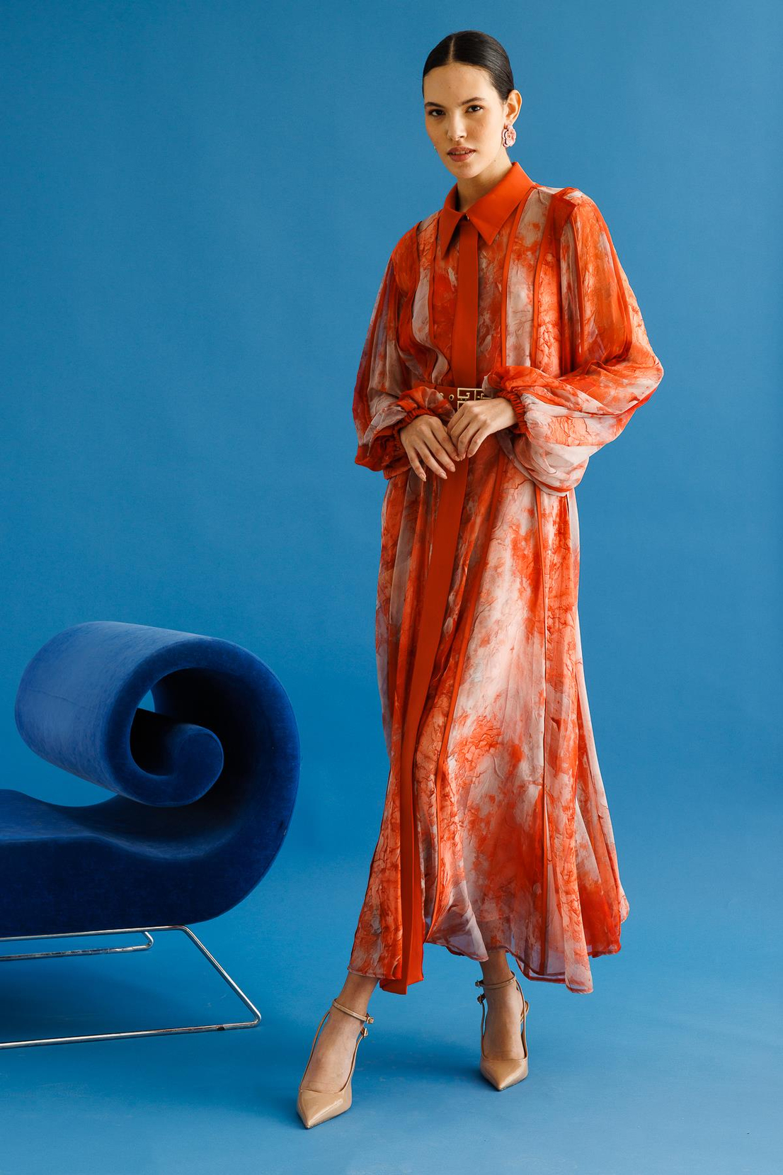 Gömlek Yaka Maxi Boy Elbise ORANJ