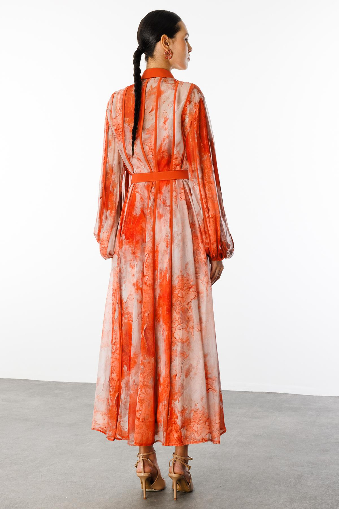 Gömlek Yaka Maxi Boy Elbise ORANJ