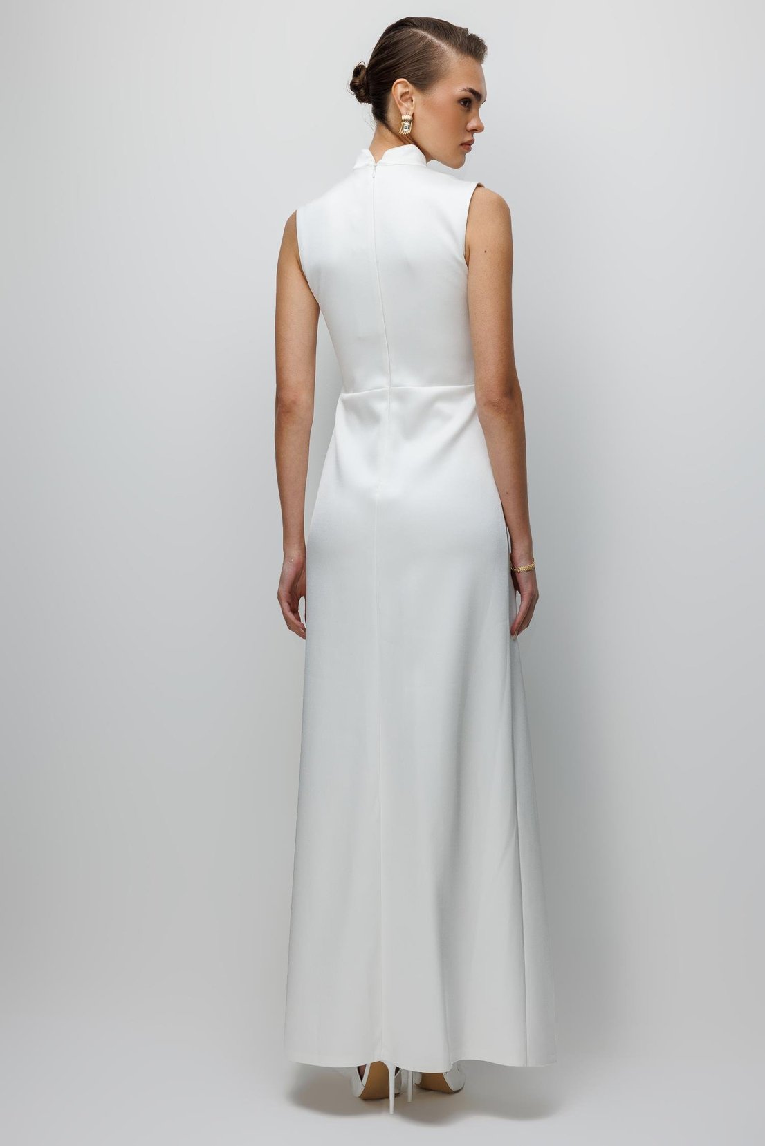 Hakim Yaka Boncuklu Elbise EKRU