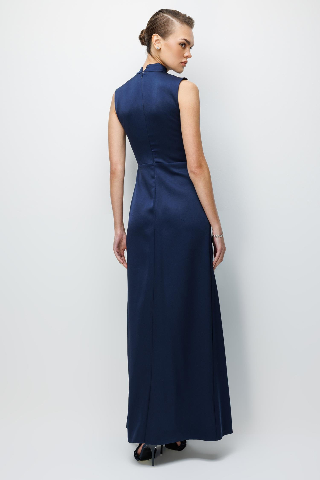 Hakim Yaka Boncuklu Elbise LACİVERT