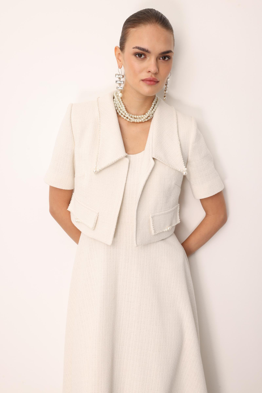 İncili Chanel Takım BEYAZ