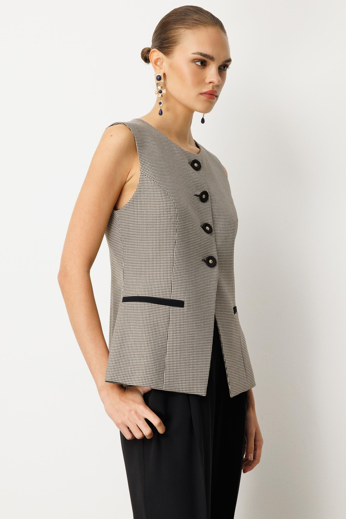 Kazayağı Desen Yelek SİYAH