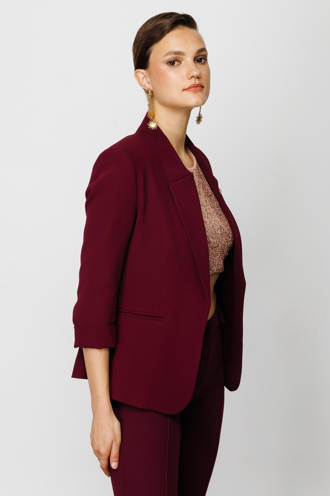 Kedi Aksesuarlı Mürdüm Blazer Ceket