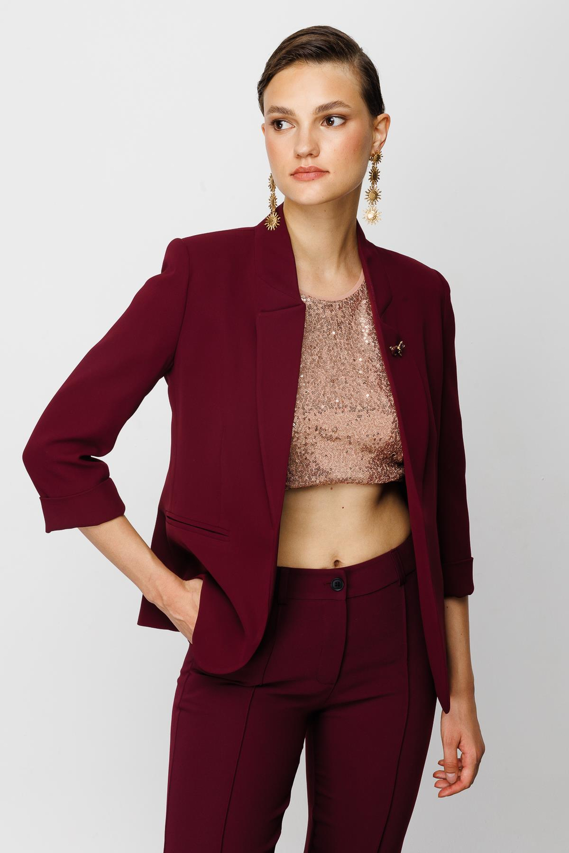 Kedi Aksesuarlı Mürdüm Blazer Ceket