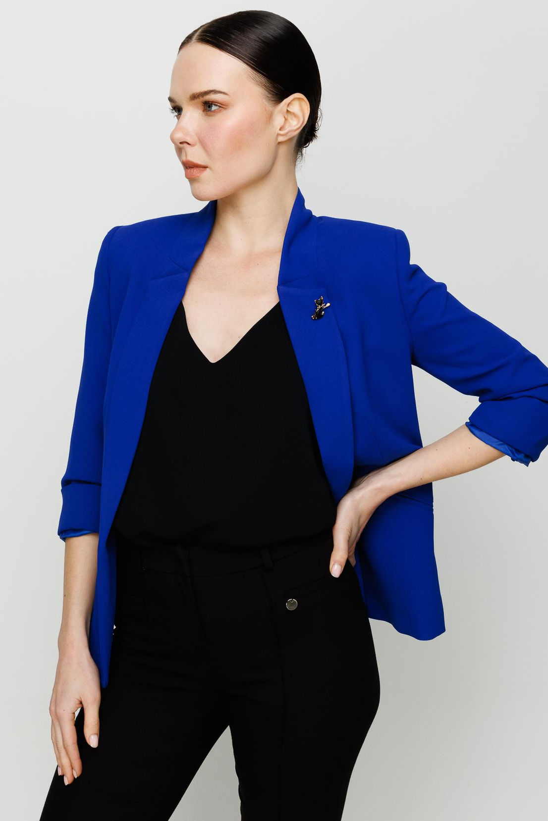 Kedi Aksesuarlı Saks Blazer Ceket