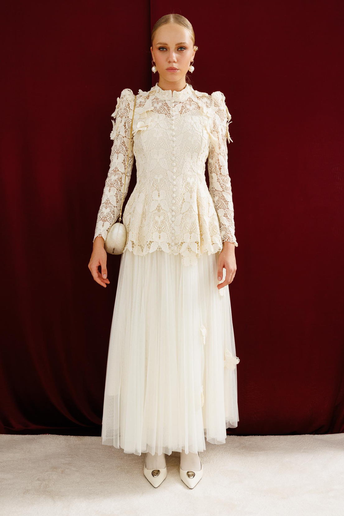 Kelebek Dantel 2'li Takım EKRU