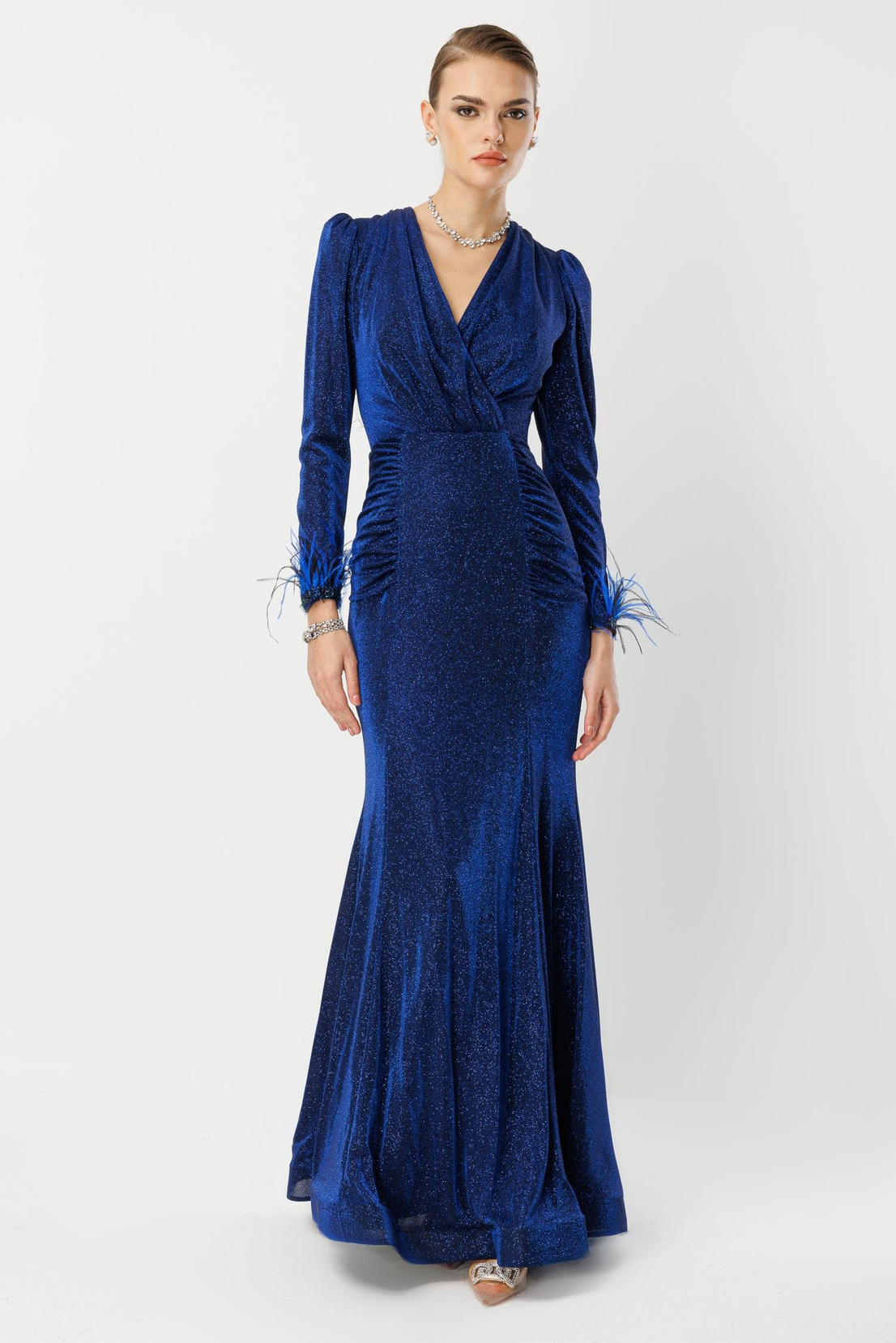 Kol Tüylü Uzun Kol Drape Elbise SAKS