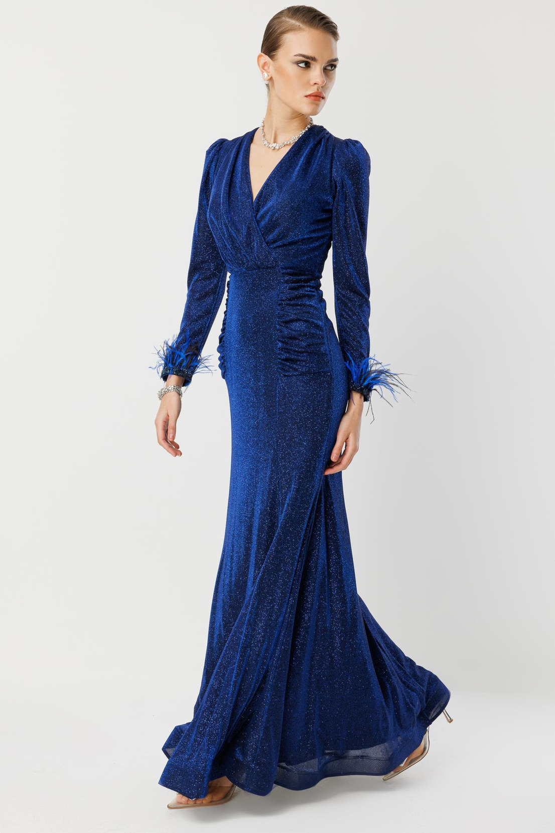 Kol Tüylü Uzun Kol Drape Elbise SAKS