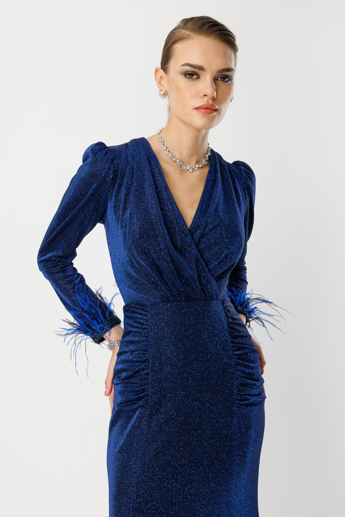 Kol Tüylü Uzun Kol Drape Elbise SAKS