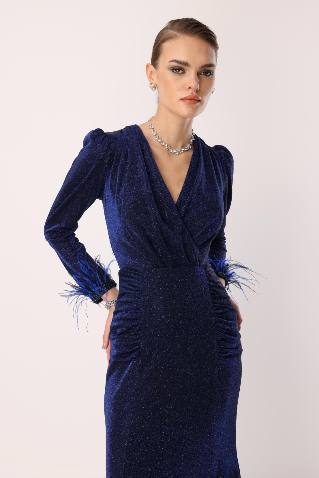 Kol Tüylü Uzun Kol Drape Elbise SAKS