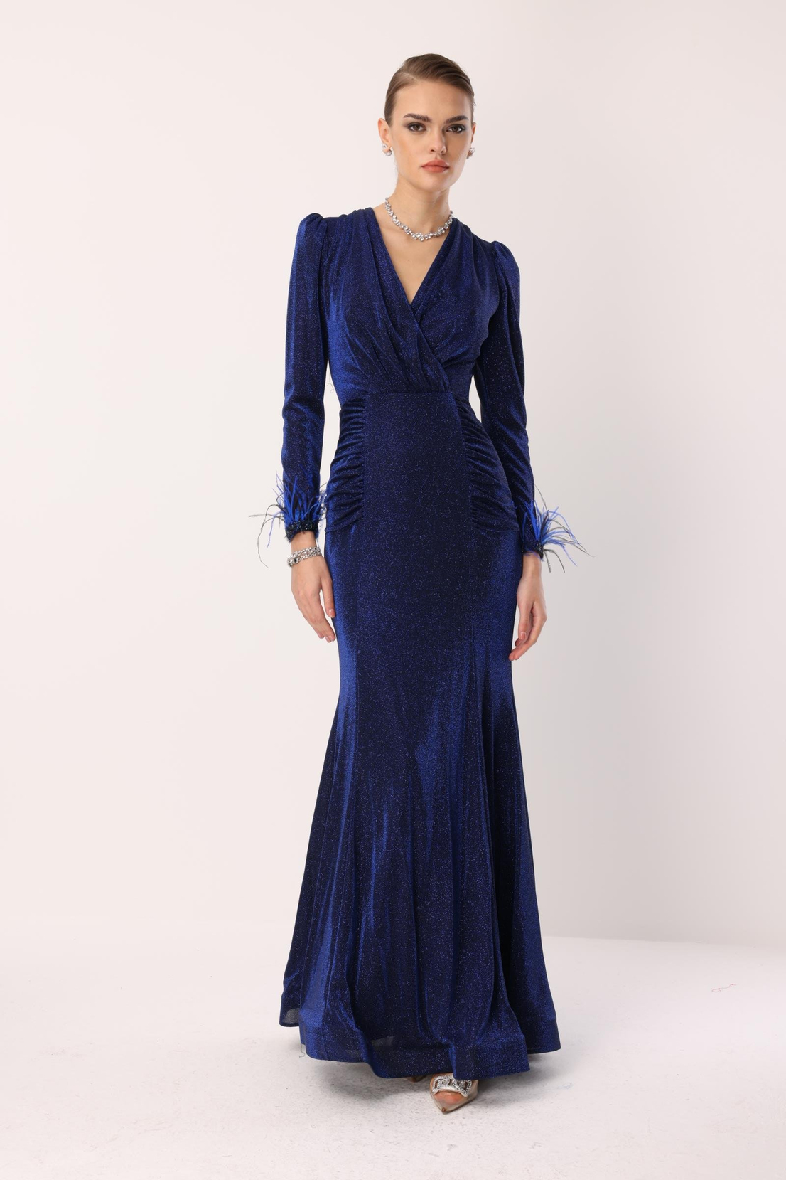 Kol Tüylü Uzun Kol Drape Elbise SAKS