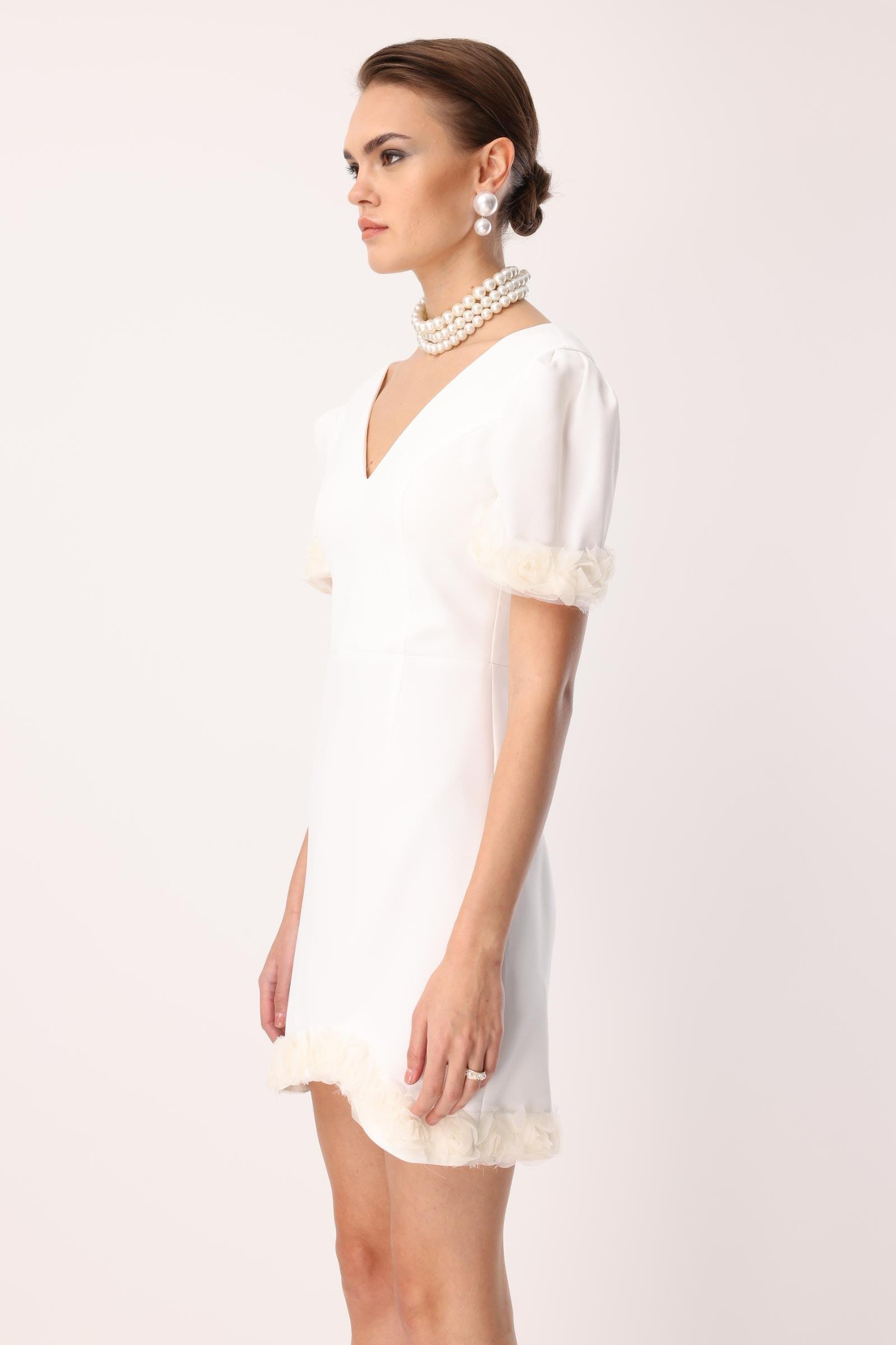 Kol Ve Etek Ucu Gül Detaylı Elbise EKRU