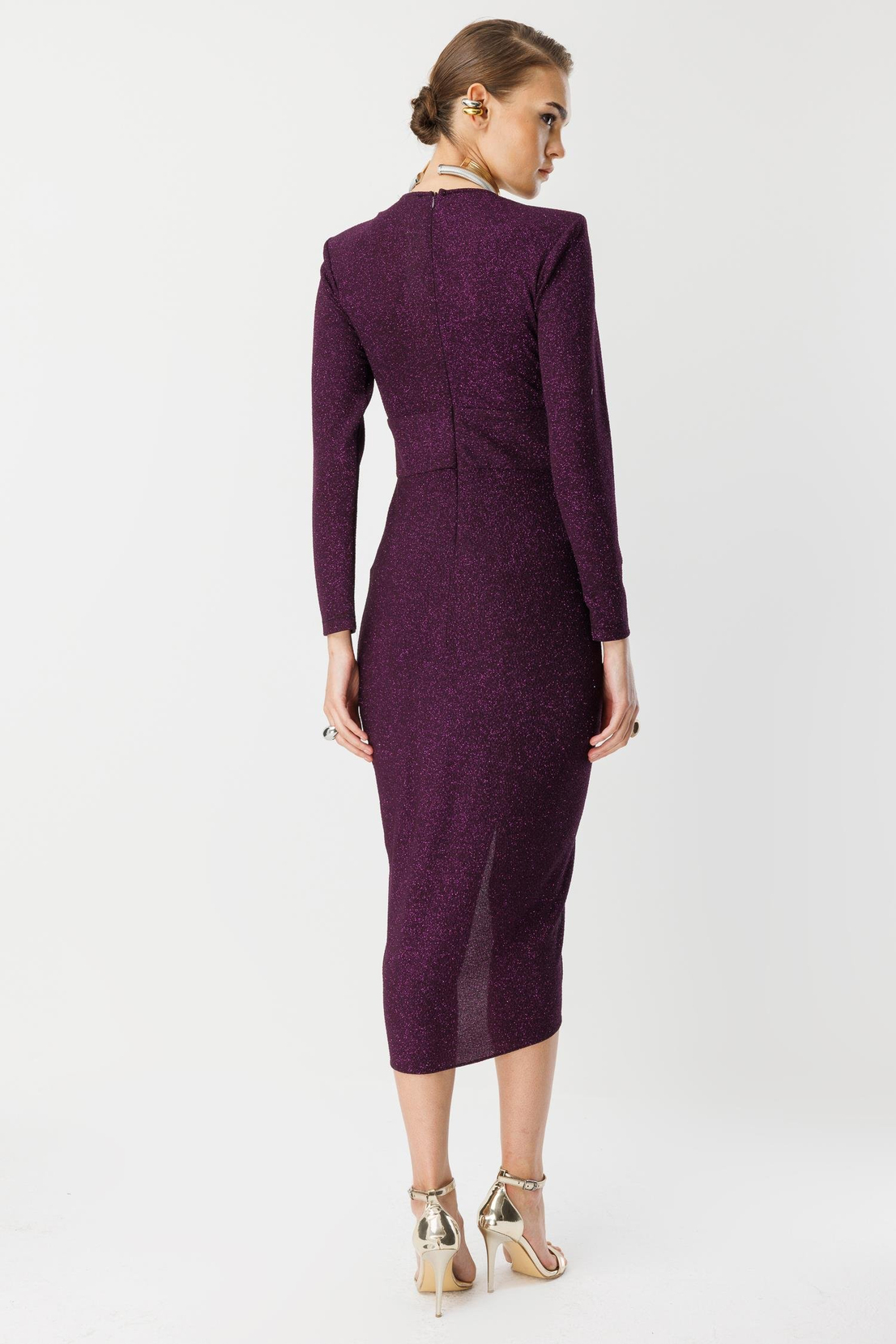 Kruvaze Drape Elbise MÜRDÜM