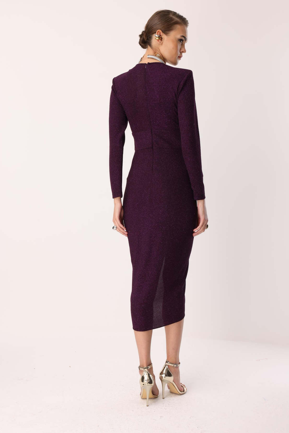 Kruvaze Drape Elbise MÜRDÜM