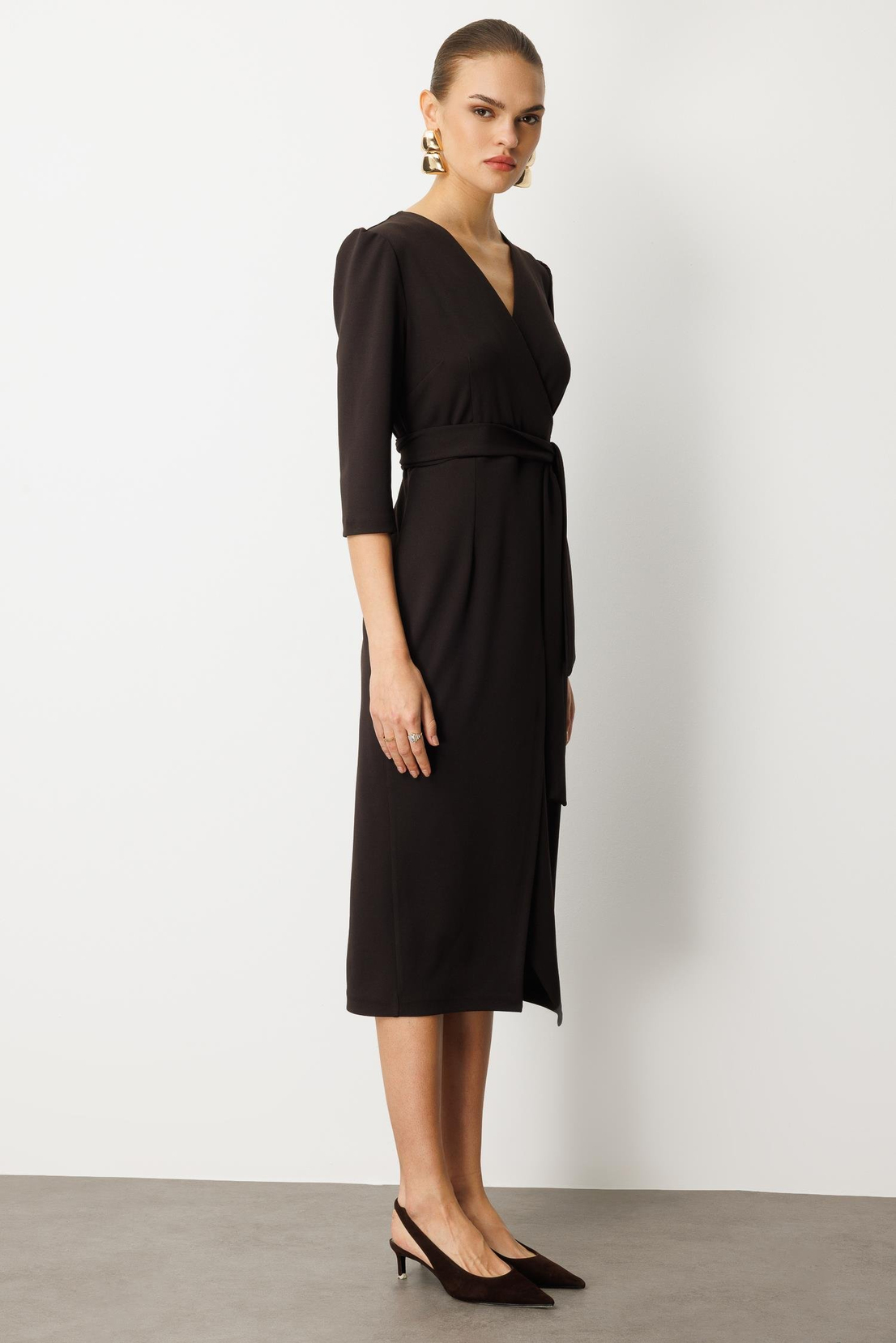 Kruvaze Elbise KAHVE