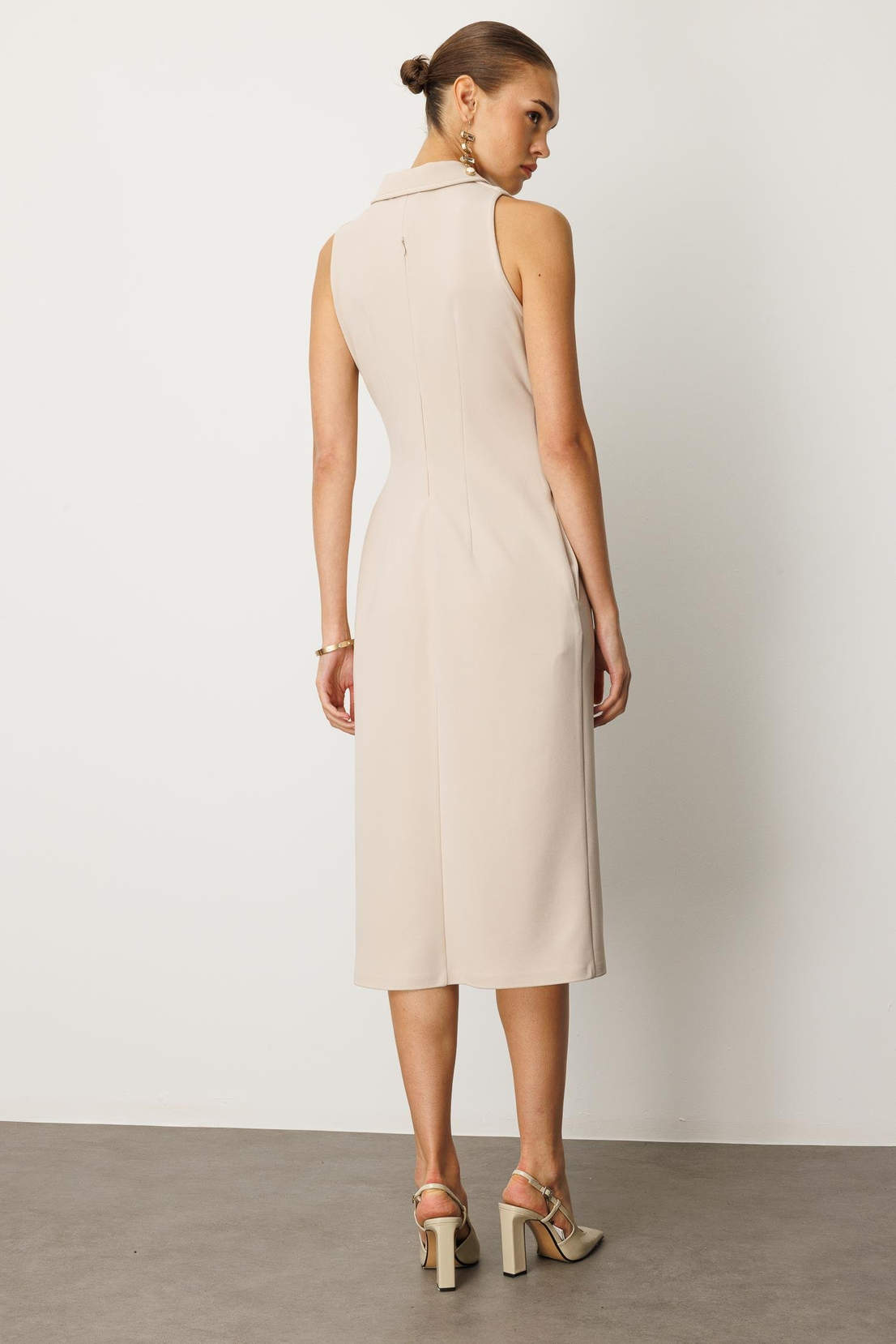 Kuşaklı Kruvaze Elbise BEJ