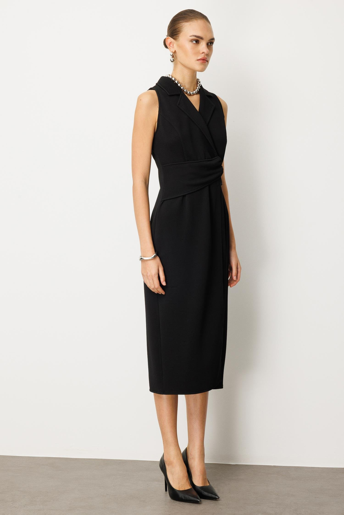 Kuşaklı Kruvaze Elbise SİYAH