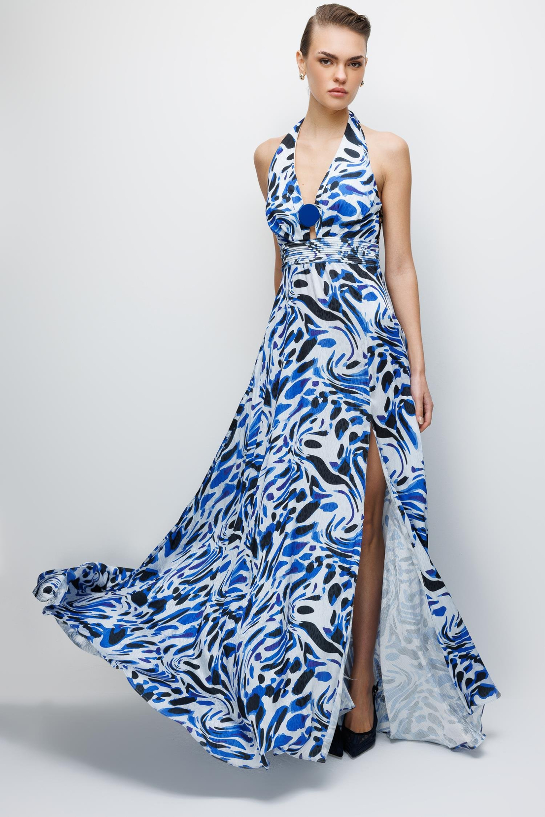 Maxi Boy Yırtmaç Detaylı Elbise LACİVERT