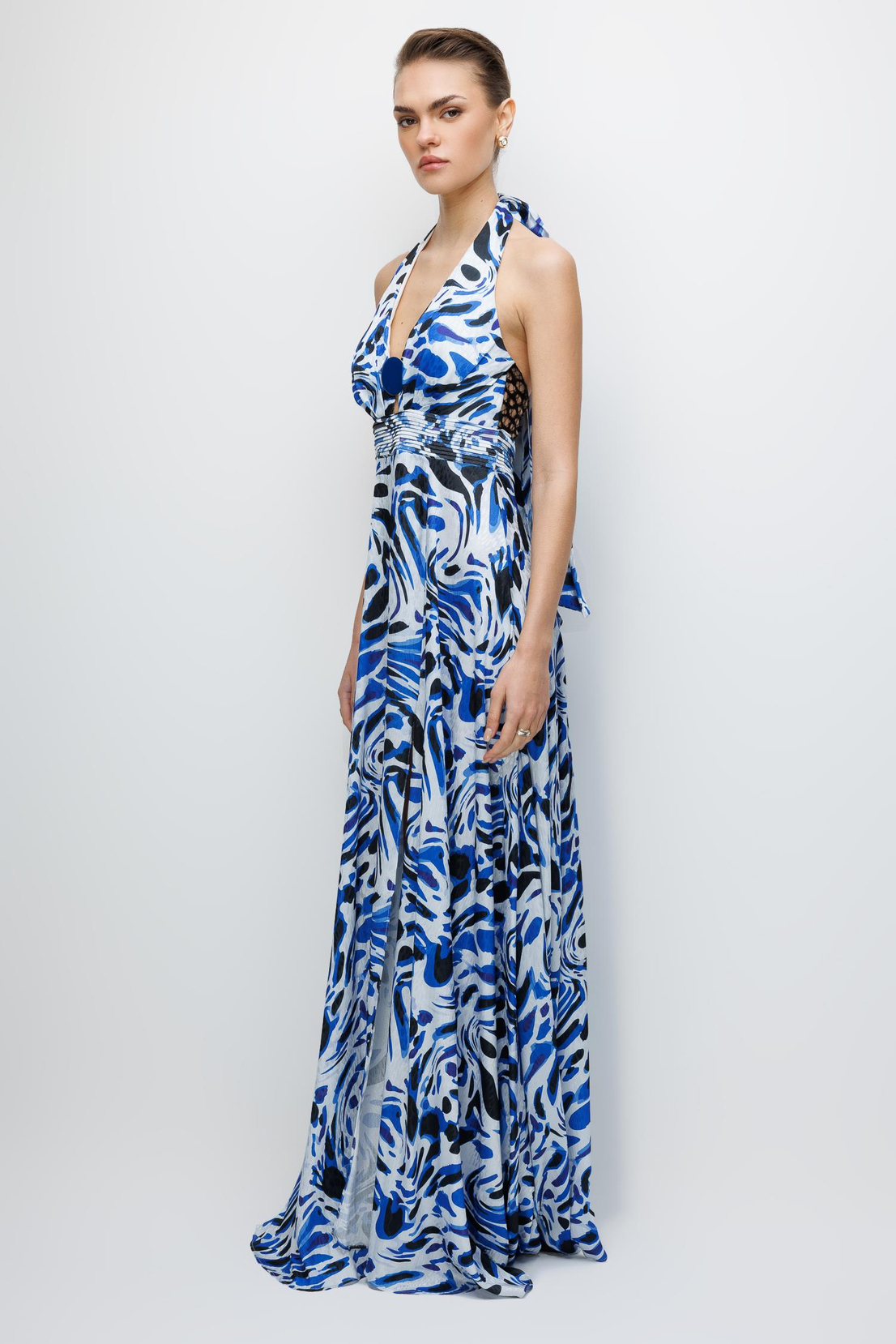 Maxi Boy Yırtmaç Detaylı Elbise LACİVERT