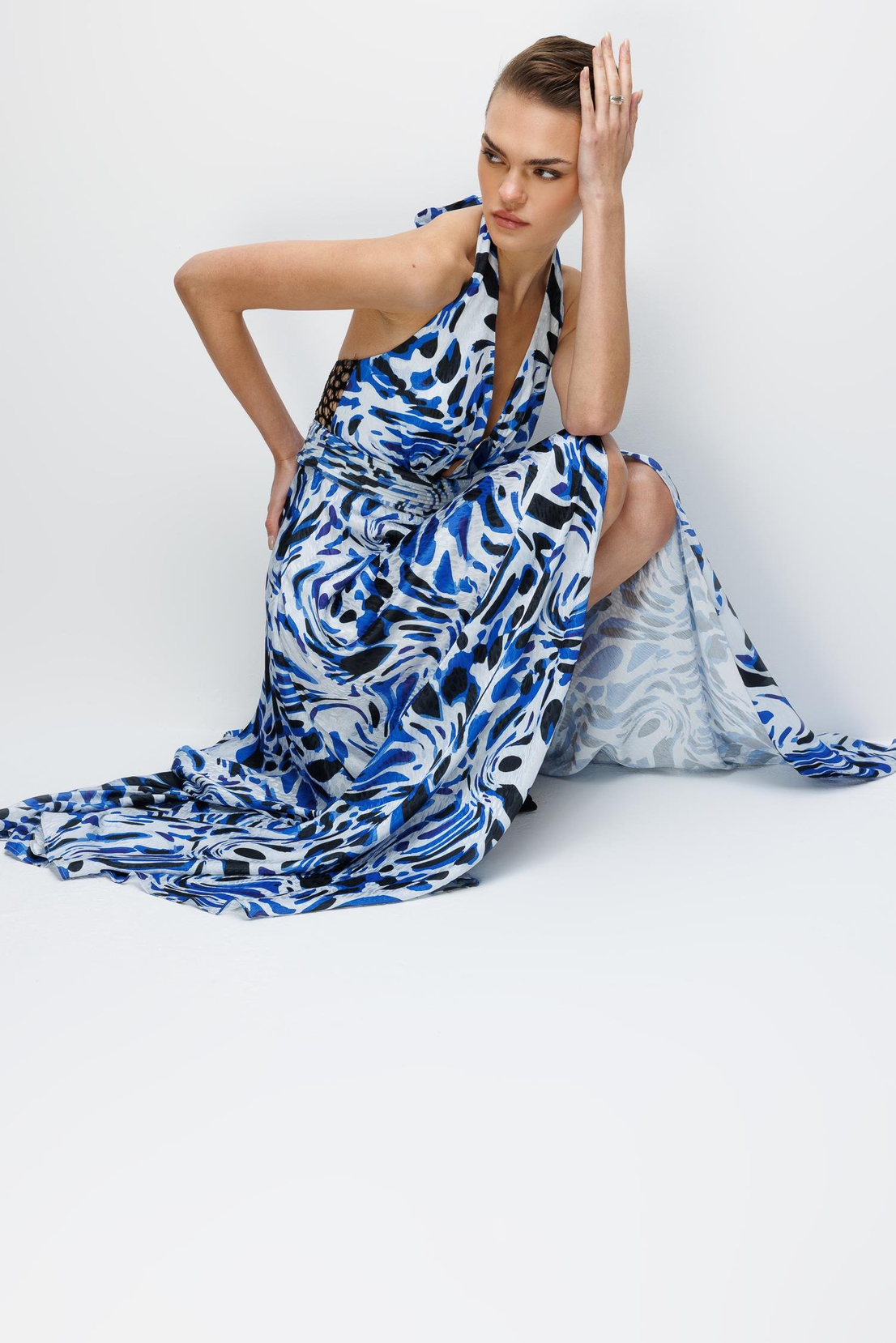 Maxi Boy Yırtmaç Detaylı Elbise LACİVERT