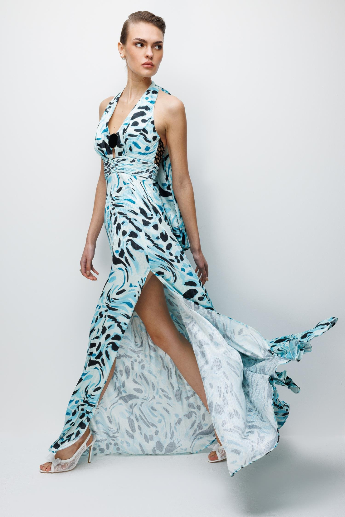 Maxi Boy Yırtmaç Detaylı Elbise TURKUAZ