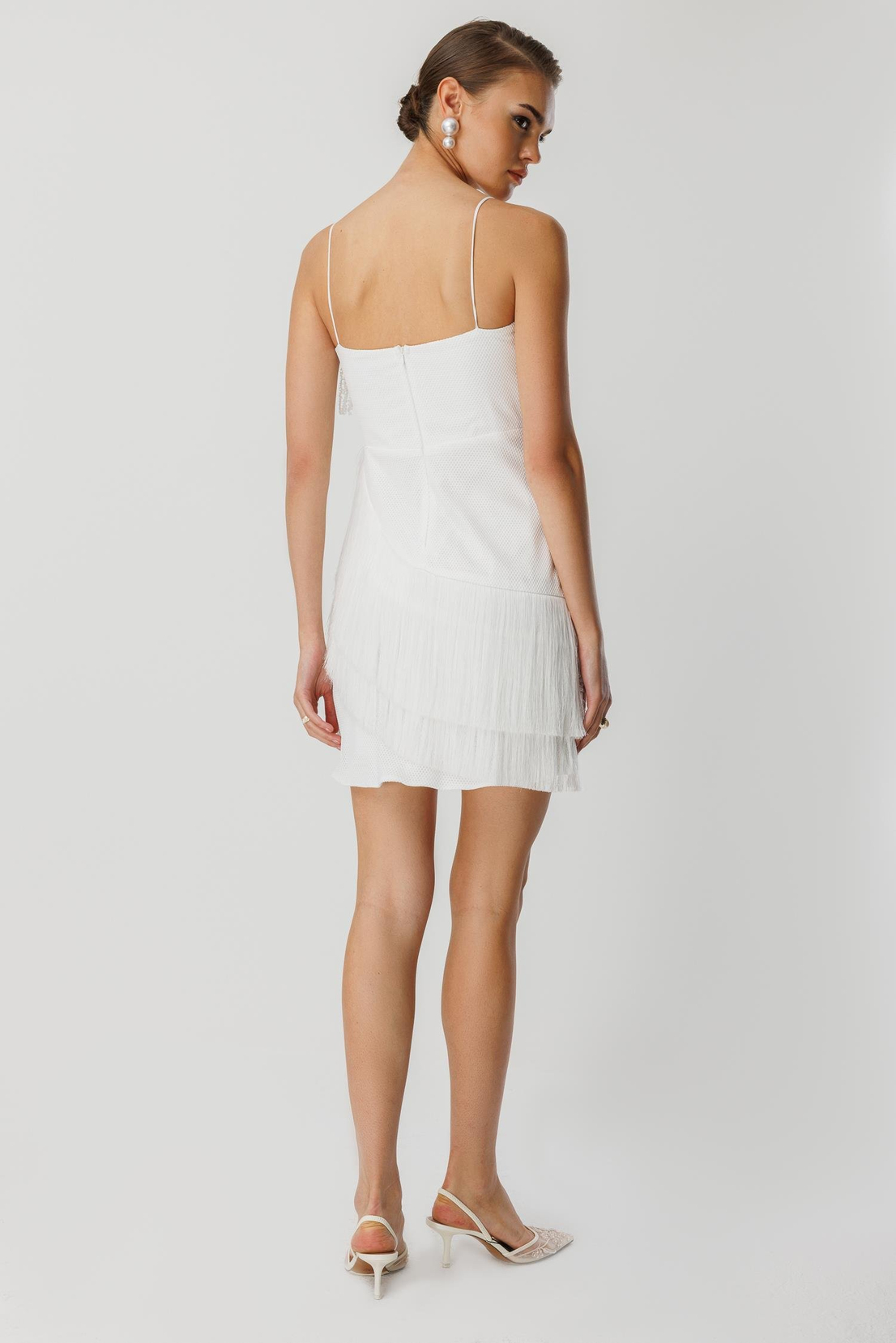 Mini Boy Saçaklı İşlemeli Elbise EKRU