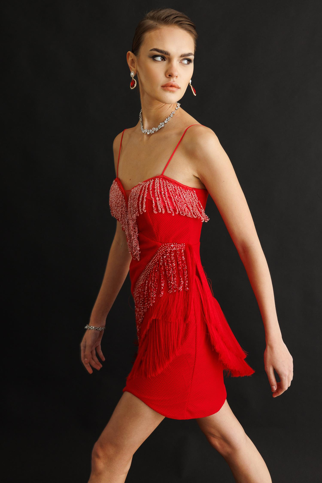 Mini Boy Saçaklı İşlemeli Elbise KIRMIZI