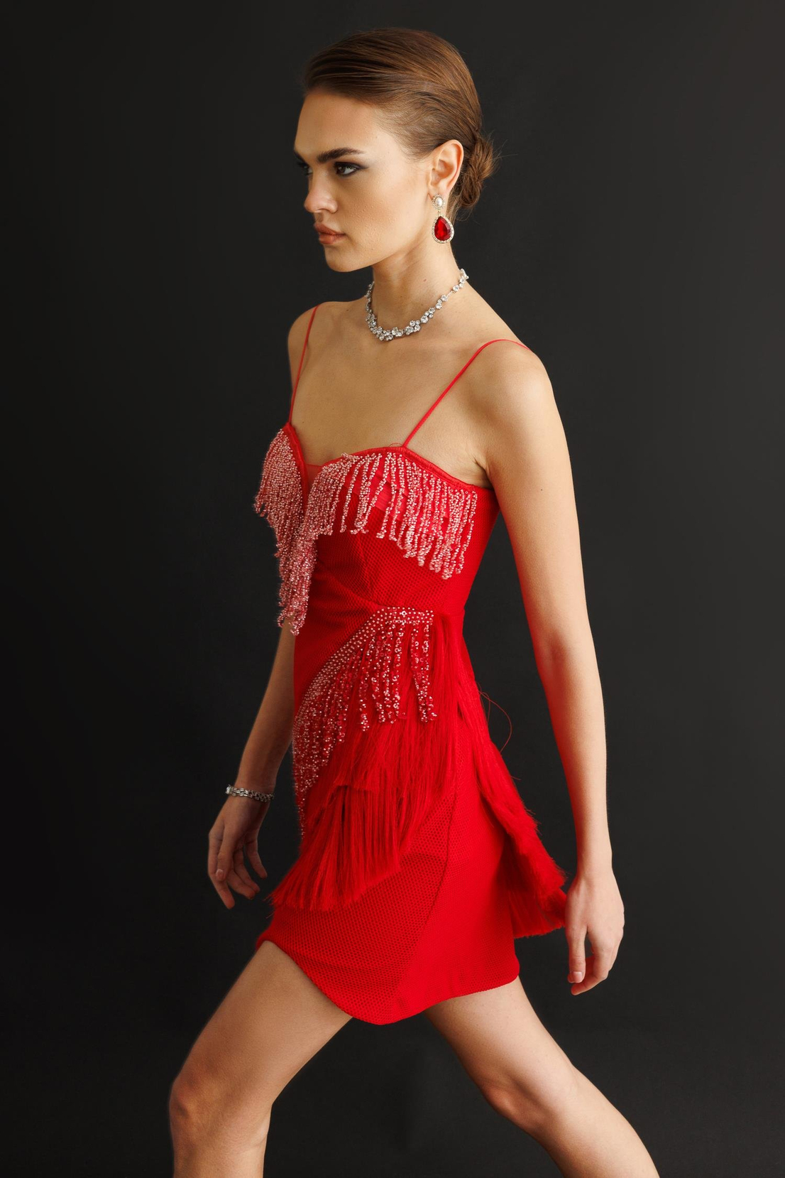 Mini Boy Saçaklı İşlemeli Elbise KIRMIZI