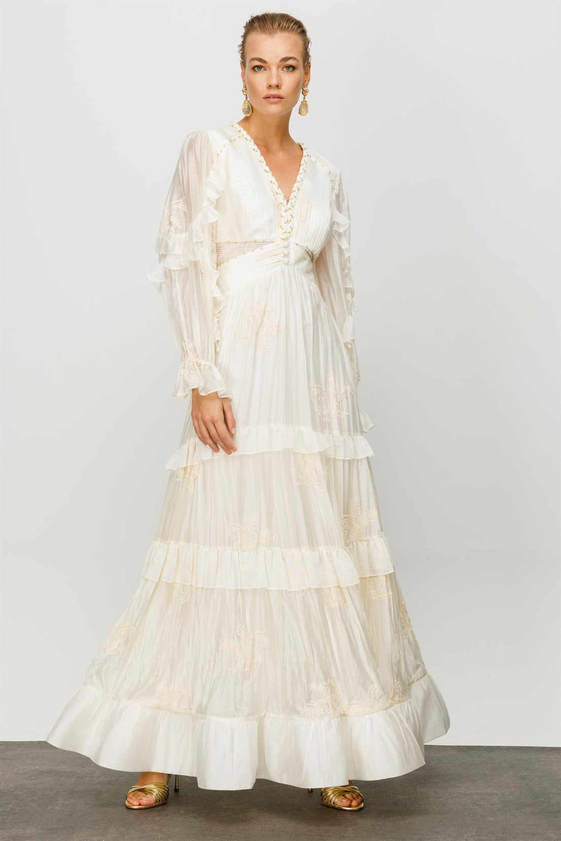 Nefeli İşlemeli Uzun Bel Korsajlı Elbise