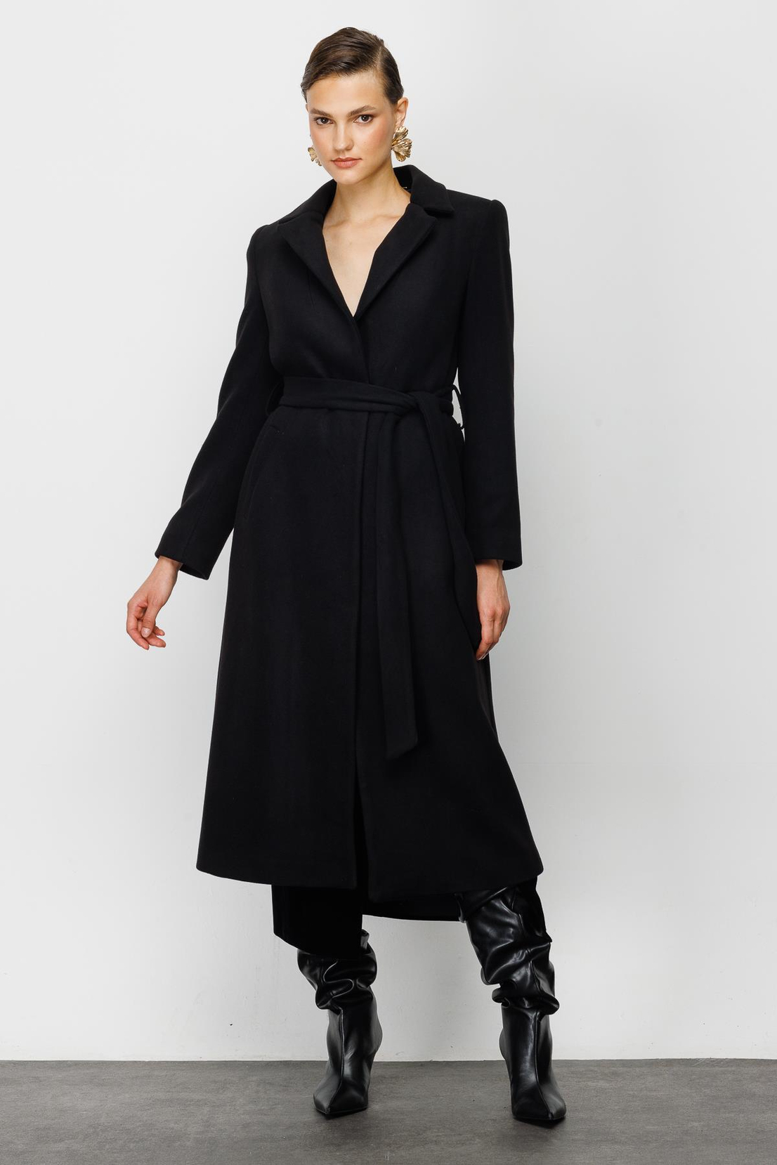 Nefeli Siyah Kaşe Kaban