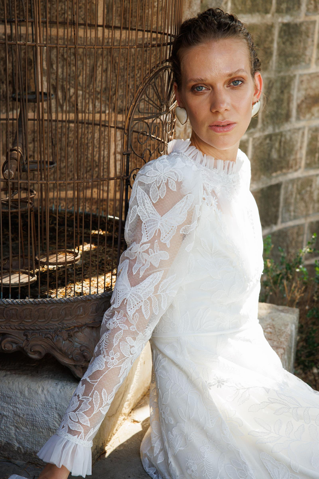 Omuz İşleme Detaylı Dantel Elbise BEYAZ