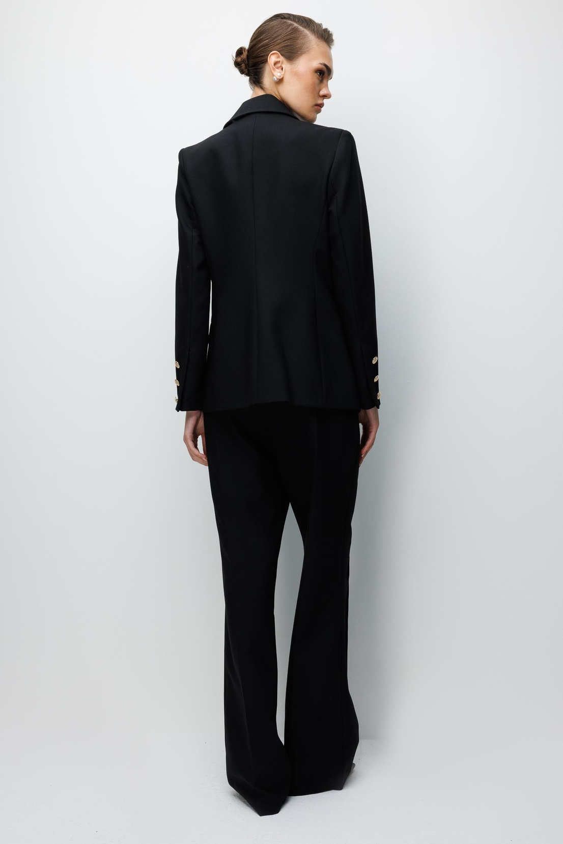 Önü Nervürlü Yüksek Bel Pantolon SİYAH