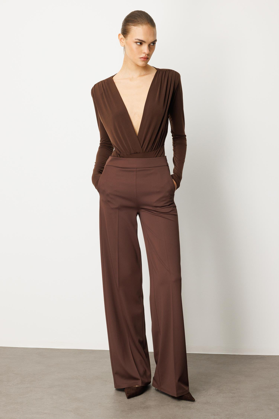 Örme İspanyol Paça Pantolon KAHVE