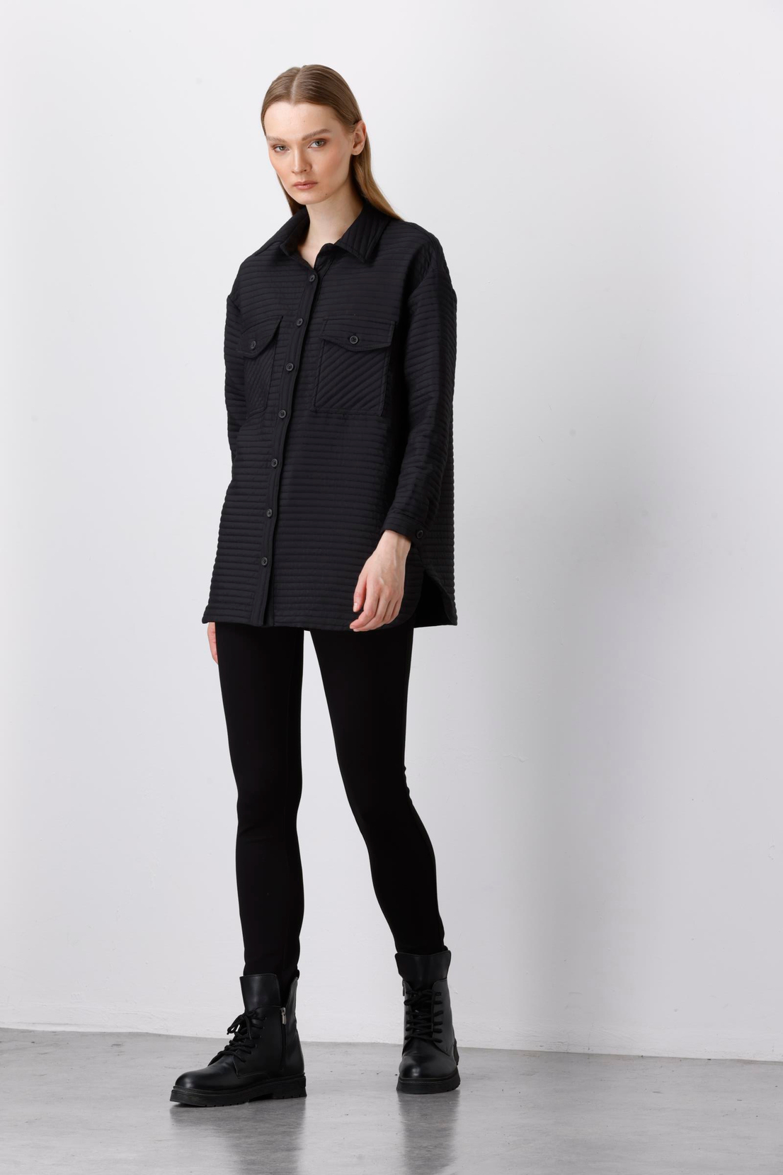 Oversize Kapitone Siyah Tunik
