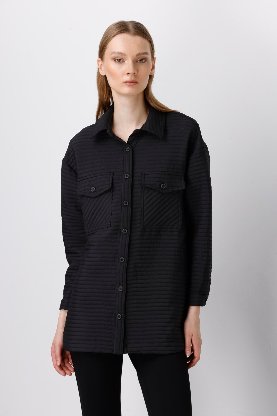 Oversize Kapitone Siyah Tunik