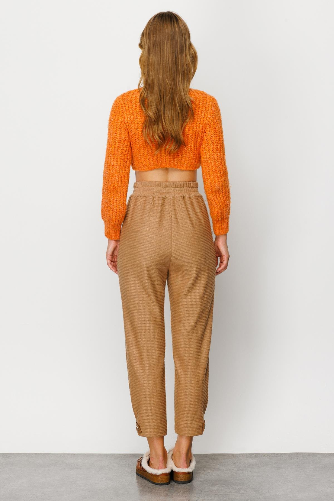 Paçası Pile Detaylı Örme Pantolon CAMEL