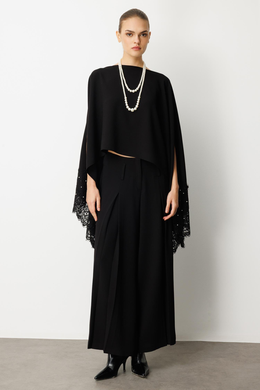 Palazzo Dökümlü Pantolon SİYAH