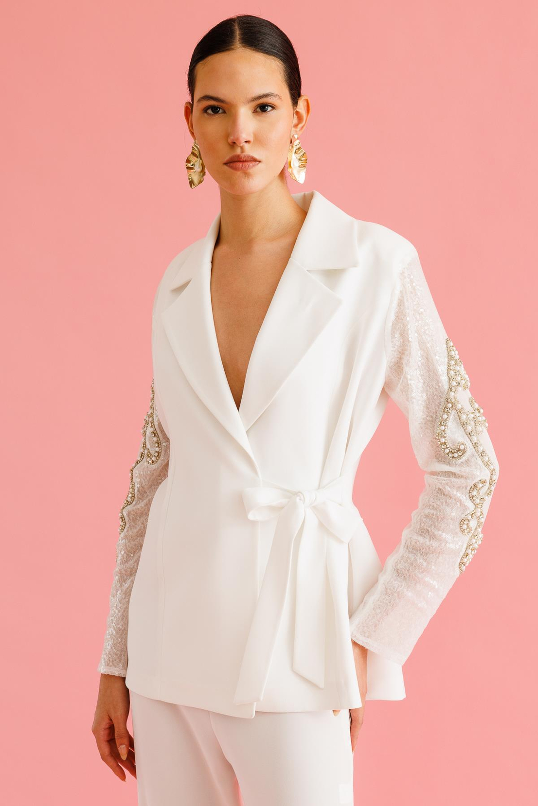 Payet Detay Ceket BEYAZ