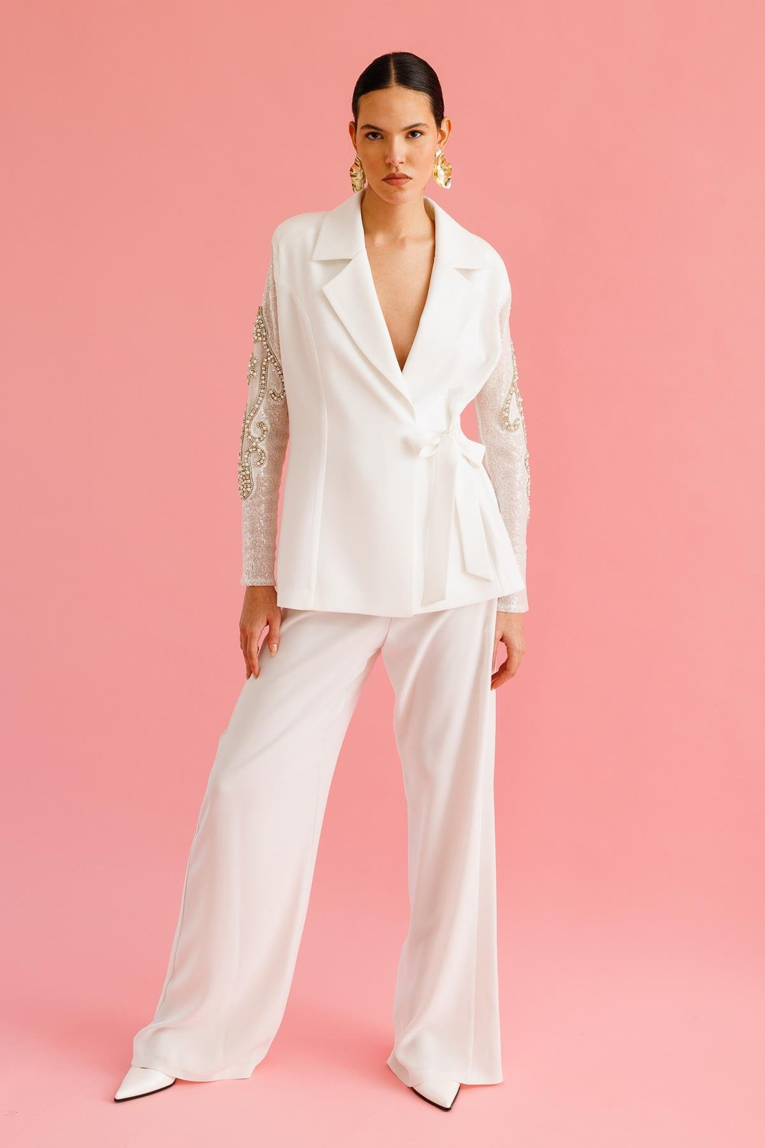 Payet Detay Ceket BEYAZ